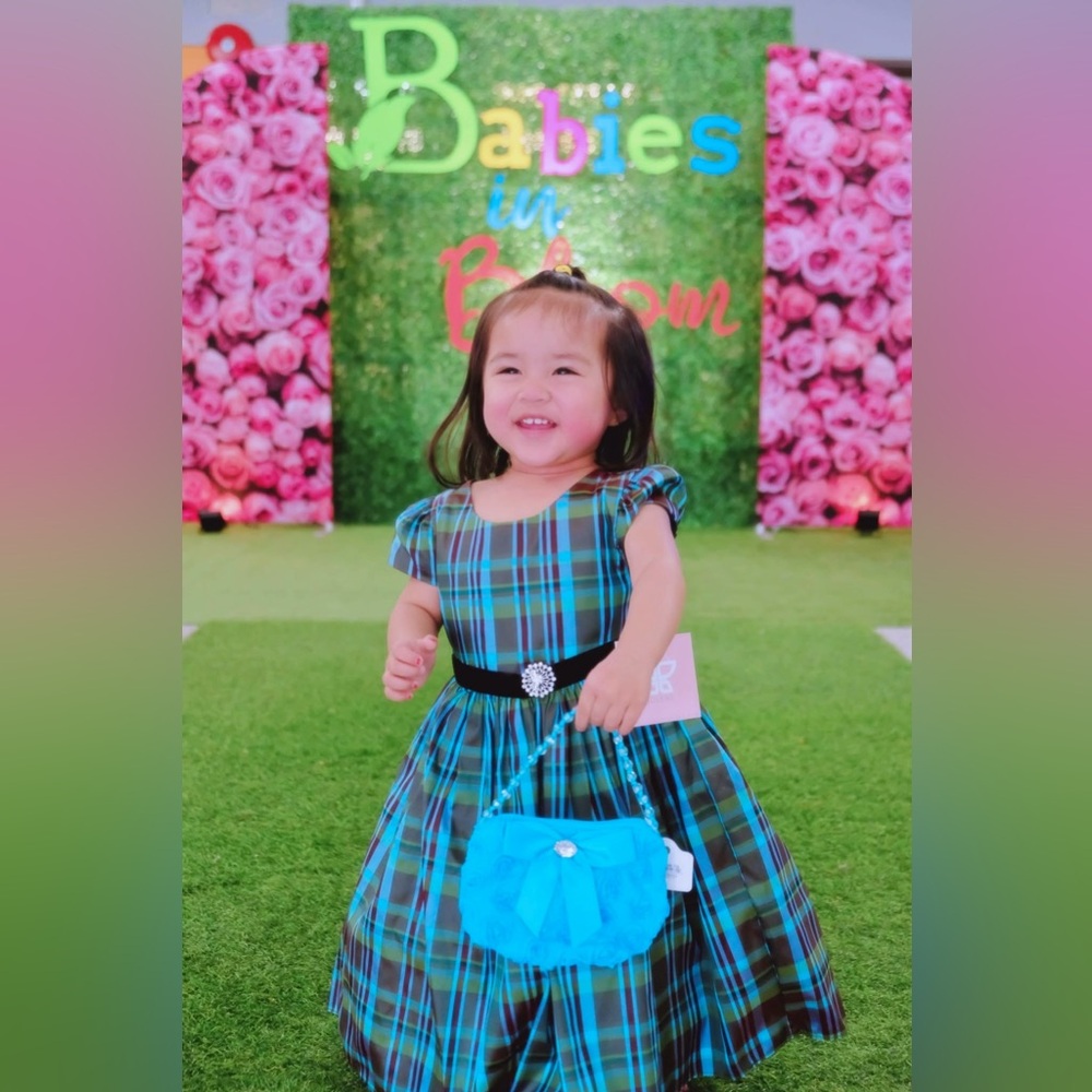 Plaid Blue and Green Dress with Black Belt